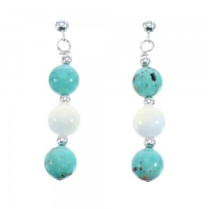 Native American Turquoise and Mother of Pearl Sterling Silver Bead Earrings JX127199
