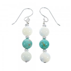 Native American Turquoise and Mother of Pearl Sterling Silver Bead Earrings JX127197
