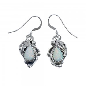 Navajo Opal Sterling Silver Hook Dangle Leaf Earrings JX127328