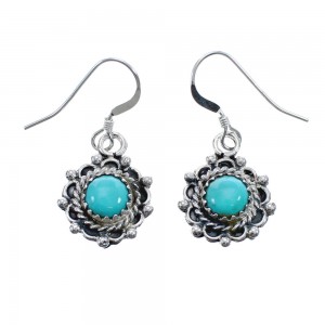 Native American Turquoise Sterling Silver Hook Dangle Earrings JX127290