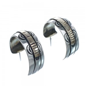 Genuine Sterling Silver And 14KG Navajo Post Hoop Earrings JX127309