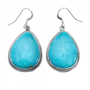 Native American Turquoise Sterling Silver Hook Dangle Earrings JX127296