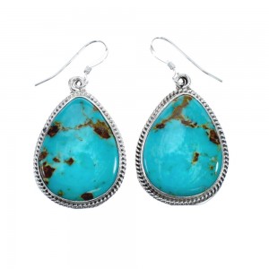 Native American Turquoise Sterling Silver Hook Dangle Earrings JX127297
