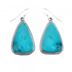 Native American Turquoise Sterling Silver Hook Dangle Earrings JX127302