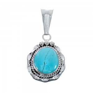 Turquoise Authentic Twisted Sterling Silver Navajo Pendant AX127429