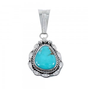 Turquoise Authentic Twisted Sterling Silver Navajo Pendant AX127434