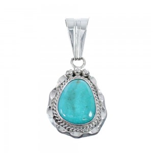 Turquoise Authentic Twisted Sterling Silver Navajo Pendant AX127440