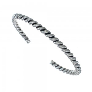 Navajo Genuine Twisted Sterling Silver Cuff Bracelet AX127471