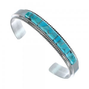 Native American Sterling Silver Turquoise Inlay Cuff Bracelet AX127474
