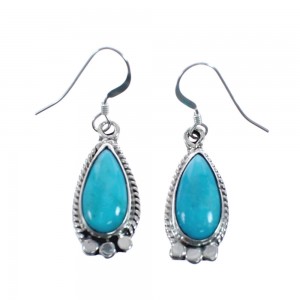 Native American Turquoise Sterling Silver Hook Dangle Earrings AX127611