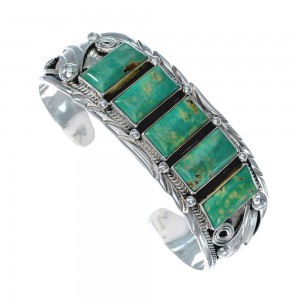 Navajo Turquoise Multistone Leaf Sterling Silver Cuff Bracelet AX127673