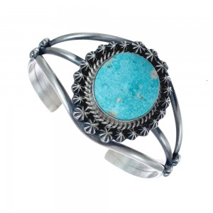 Native American Genuine Sterling Silver Kingman Turquoise Cuff Bracelet AX127645