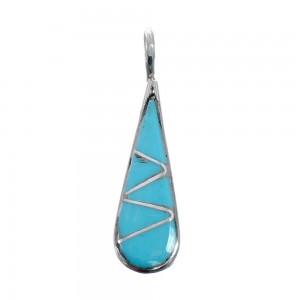 Native American Zuni Authentic Sterling Silver Turquoise Inlay Pendant JX127762