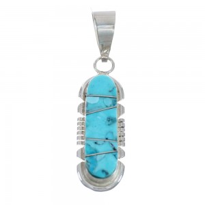 Turquoise Inlay Navajo Authentic Sterling Silver Pendant JX127738