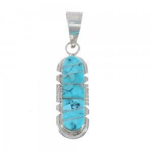 Turquoise Inlay Navajo Authentic Sterling Silver Pendant JX127740