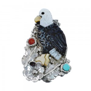 Native American Zuni Sterling Silver Multicolor Eagle Pendant JX127807