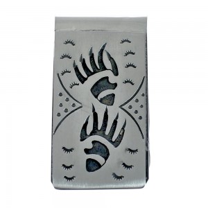 Native American Genuine Sterling Silver Bear Paw Money Clip JX127776