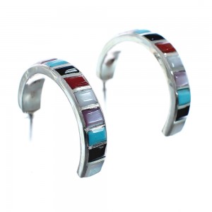 Multicolor Zuni Genuine Sterling Silver Post Hoop Earrings JX127857