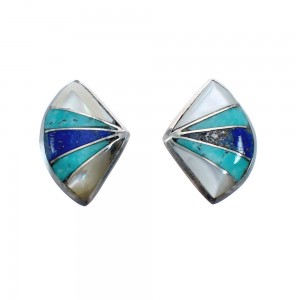 Native American Zuni Sterling Silver Multicolor Post Earrings JX127906