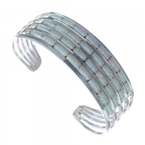 Sterling Silver Opal Inlay Zuni Indian Cuff Bracelet AX127686