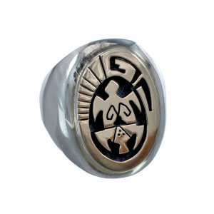 Sterling Silver 14KG Navajo Turtle Water Wave Calvin Peterson Ring Size 10-1/2 AX127856