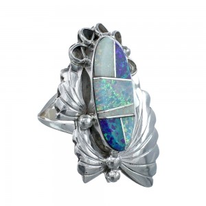 Genuine Sterling Silver Navajo Multicolor Opal Inlay Leaf Ring Size 9 AX127710