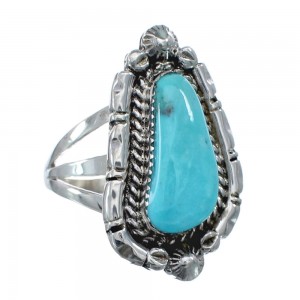 Native American Genuine Sterling Silver Turquoise Ring Size 8-3/4 AX127723
