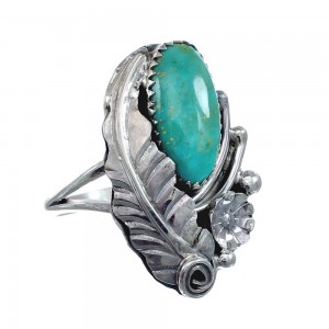 Flower Scalloped Leaf Turquoise Genuine Sterling Silver Navajo Ring Size 7-1/2 AX127701