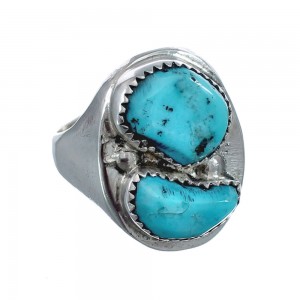Turquoise Zuni Genuine Sterling Silver Ring Size 10-1/2 AX127803