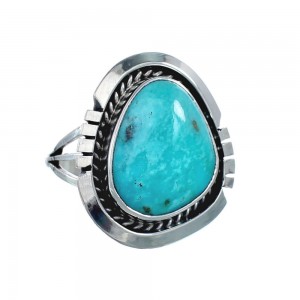 Turquoise Navajo Authentic Sterling Silver Ring Size 5-3/4 AX127813