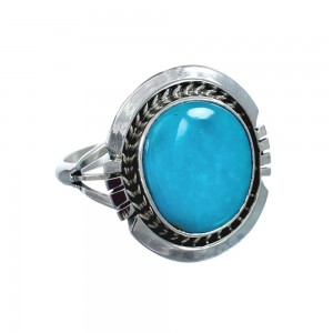Turquoise Navajo Authentic Sterling Silver Ring Size 7-3/4 AX127814