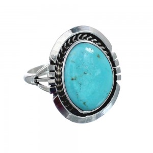 Turquoise Navajo Authentic Sterling Silver Ring Size 8-1/4 AX127815