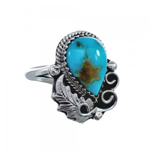 Turquoise Sterling Silver Navajo Leaf Ring Size 8-1/4 AX127739