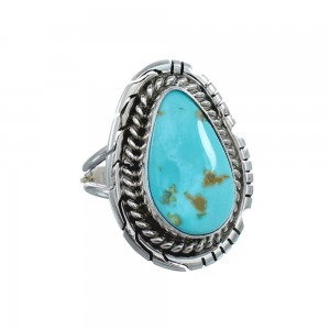 Native American Turquoise Sterling Silver Navajo Ring Size 7-3/4 AX127888
