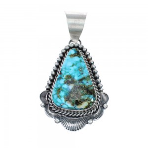 Authentic Sterling Silver Kingman Turquoise Navajo Pendant AX127925