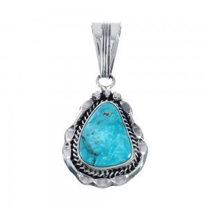 Turquoise Authentic Twisted Sterling Silver Navajo Pendant AX127937