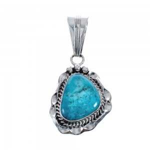 Turquoise Authentic Twisted Sterling Silver Navajo Pendant AX127938