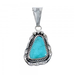Turquoise Authentic Twisted Sterling Silver Navajo Pendant AX127940