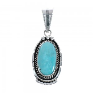 Turquoise Authentic Twisted Sterling Silver Navajo Pendant AX127942
