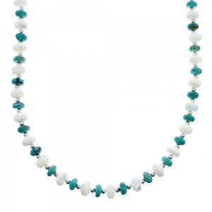 Southwestern Turquoise and Mother of Pearl Authentic Sterling Silver Bead Necklace JX127721