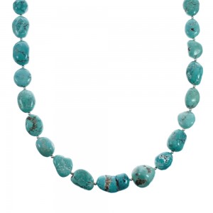 Turquoise Native American Bead And Silver Necklace AX128023