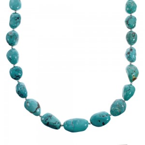 Turquoise Native American Bead And Silver Necklace AX128024