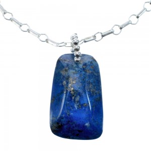 Native American Sterling Silver Lapis Link Chain Necklace Pendant Set AX128043