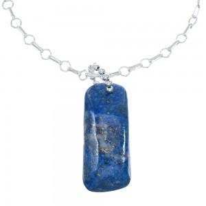 Native American Sterling Silver Lapis Link Chain Necklace Pendant Set AX128047