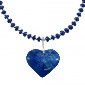 Lapis Sterling Silver Native American Bead Heart Pendant Necklace AX128051