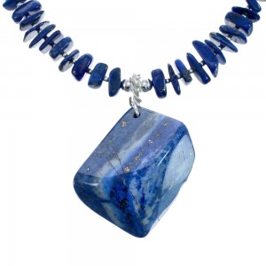 Native American Sterling Silver Lapis Bead Necklace with Pendant AX128052