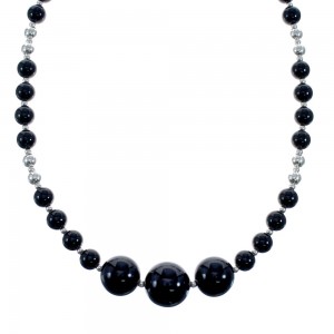 Native American Onyx Sterling Silver Bead Necklace AX128067
