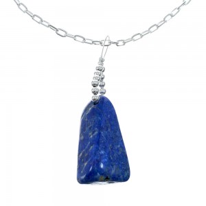 Native American Sterling Silver Lapis Link Chain Necklace Pendant Set AX128061