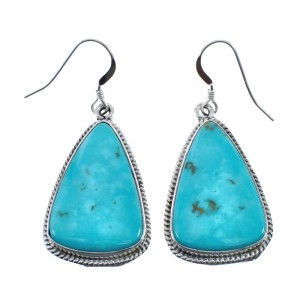 Native American Turquoise Sterling Silver Hook Dangle Earrings AX128103