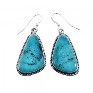 Native American Turquoise Sterling Silver Hook Dangle Earrings AX128115